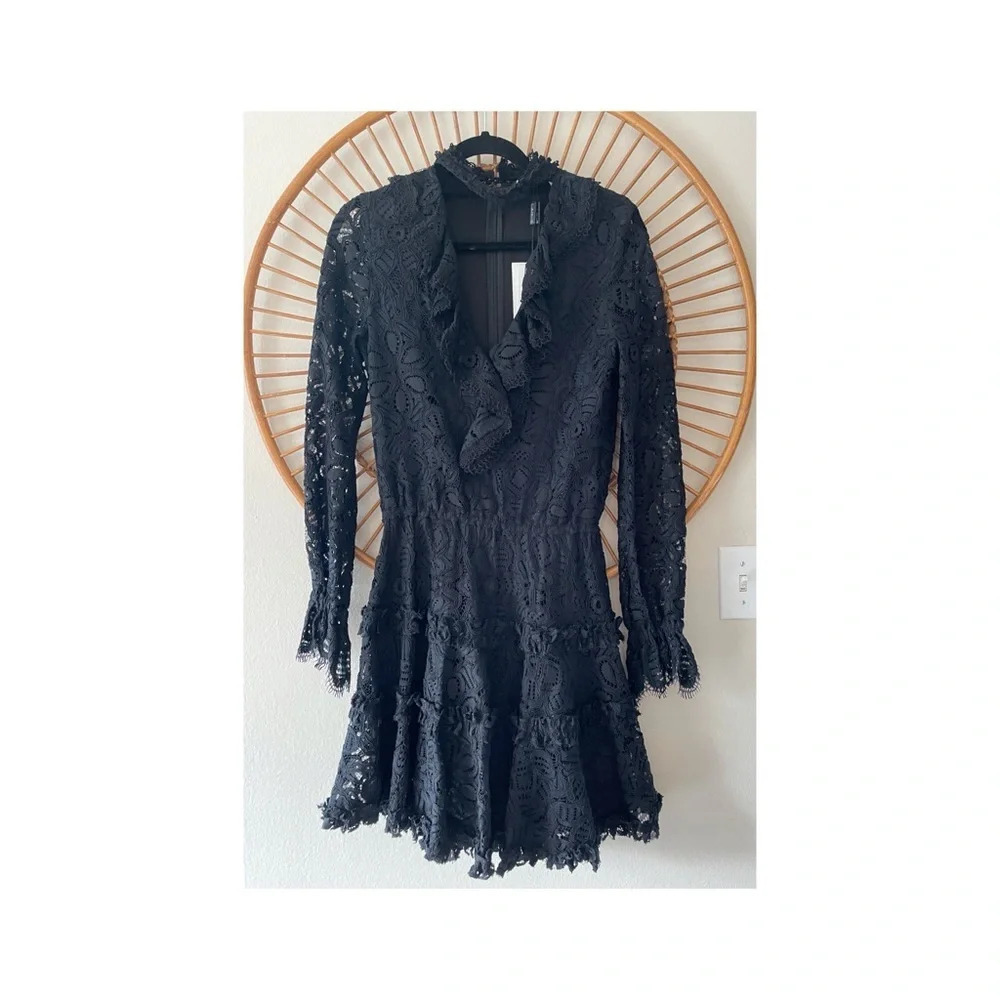 NWT Alexis Catalina Black Lace All Over Mini Choker Dress Small